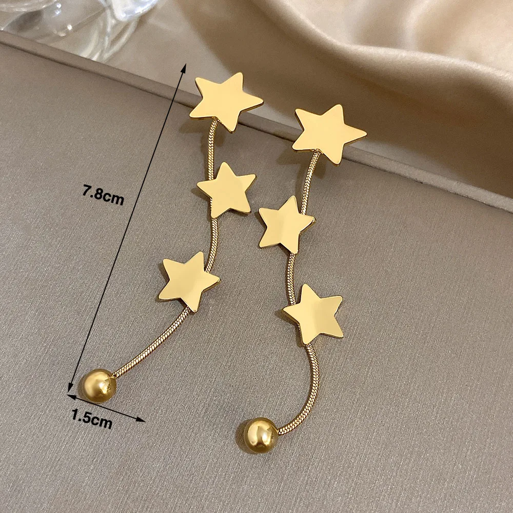 متعدد الطبقات نجوم شرابة الأقراط للنساء موضة الذهب والفضة اللون الفولاذ المقاوم للصدأ المتدلية انخفاض الأقراط مجوهرات هدايا