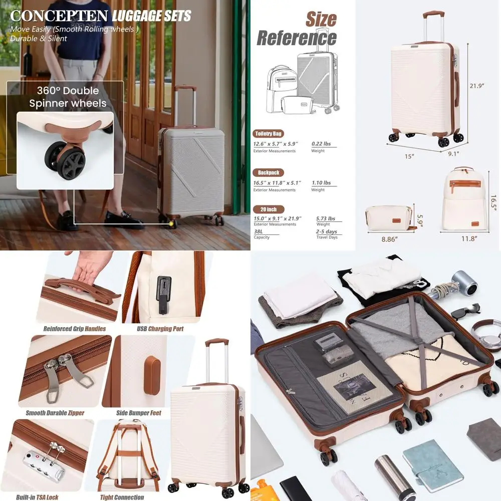 

20, набор чемоданов из 3 предметов ABS Spinner, легкий, замок TSA, чемодан для ручной клади (черный)