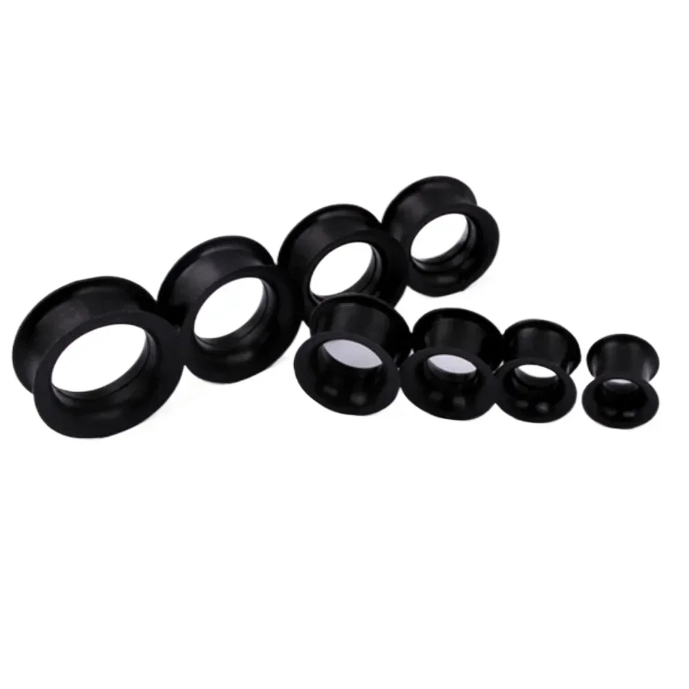 2Pcs Thick Silicone Black Double Flared Saddle Ear Plug 11mm Barrel Lobe Flesh Tunnel Stretcher Gauge 4-25mm