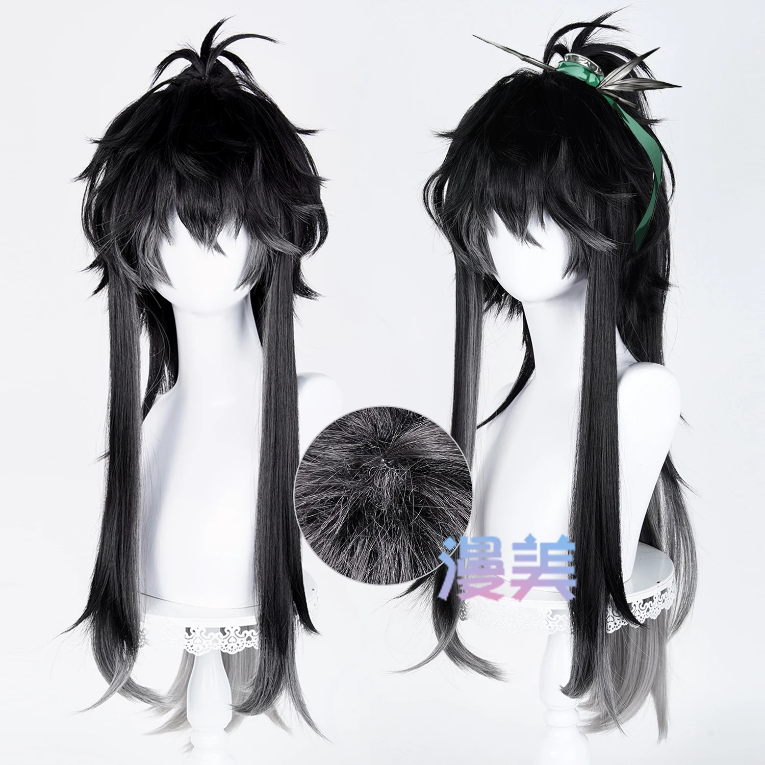 Game Wuthering Waves Qiuyuan Cosplay Pruik Qiuyuan Hoge Paardenstaart Haar Zwart en Grijs Gemengde Kleur Hallowmas Party Volwassen Vrouwen Mannen