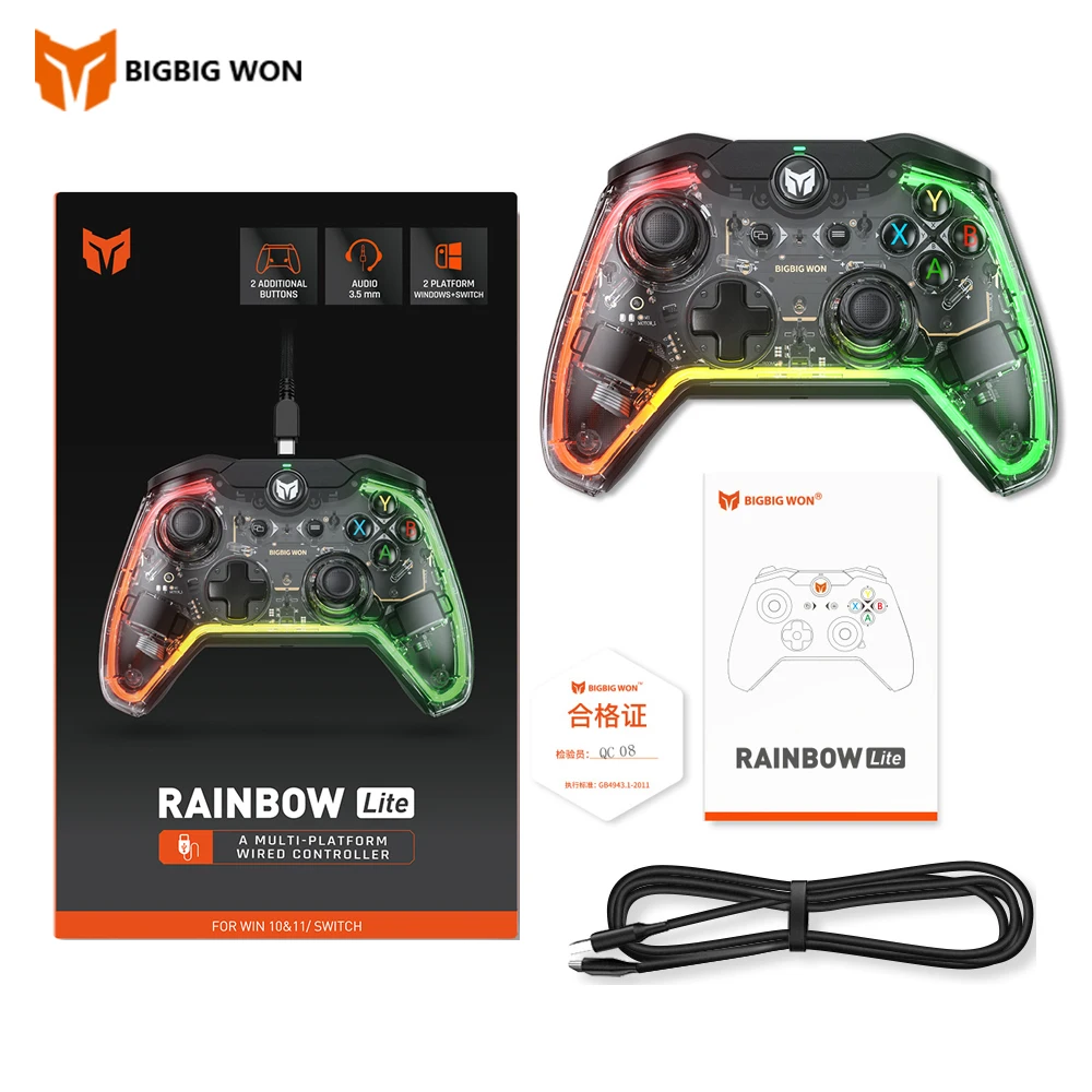 

Оригинальный BIGBIG WON игровой контроллер Rainbow Lite RGB, проводные игровые геймпады, джойстик для Switch/Win10 и 11 для PS4 через R90 PC