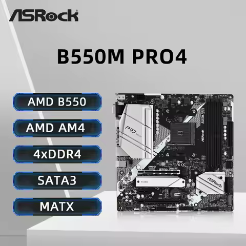 ASRock B550M Pro4 Motherboard Support Ryzen 5 5600G R7 5700X3D 5800x3D CPU 4XDDR4 M.2 HDMI SATA3 AMD B550 AM4 mATX Mainboard