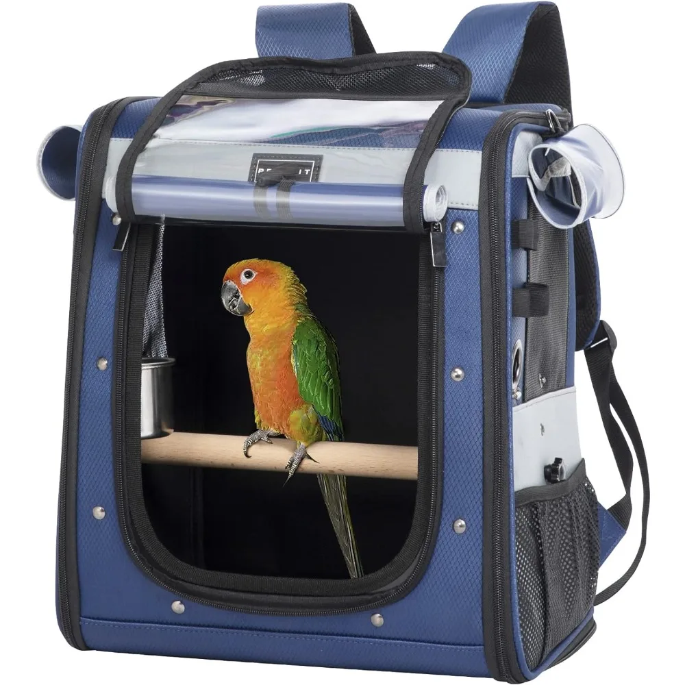 

Bird Backpack With Anti-Pecking Band Nest for Birds Medium Size With 2 Level Height to Adjust Standing Perch and Shade Cover Pet