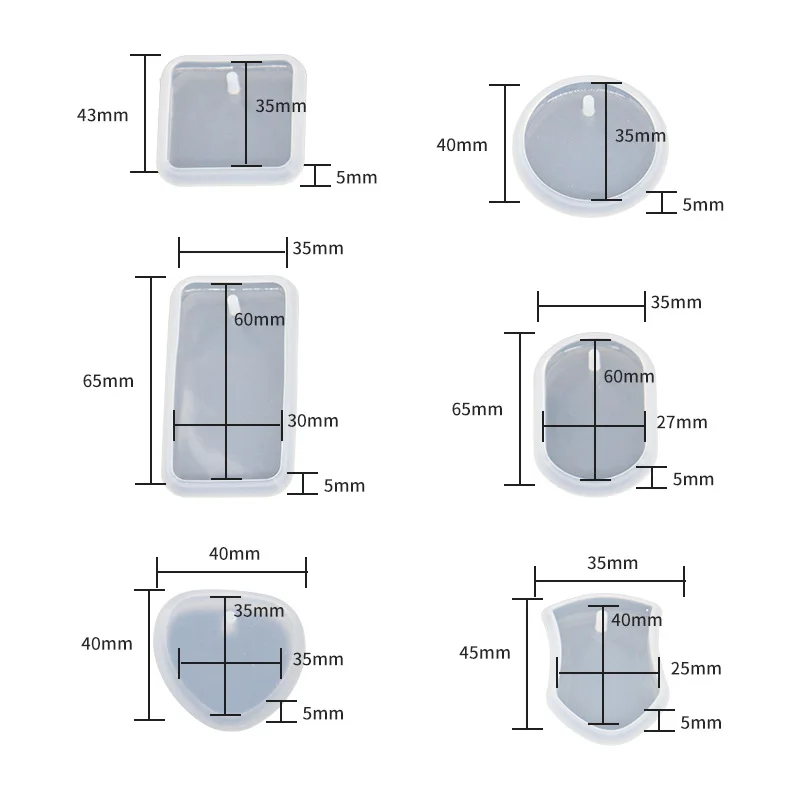 DIY Keychain Pendant Silicone Mold for Epoxy Resin Round Rectangle Pendant with Hole Silicone Molds Set Jewelry Making Mould