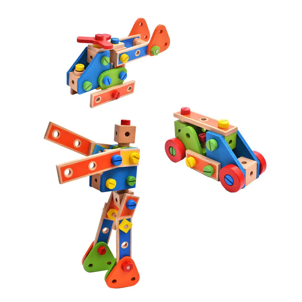 1Set Creative Wooden Nut Assemble Blocks Detachable Screw Combination Intellectual Educational Game for Kids Home Beach Outdoor view 6
