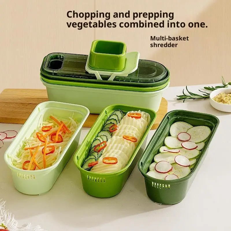Vegetable Slicer With Basket Potato Shred Slicer Household Multifunctional Kitchen Tools Coarse Shred Kitchen Vegetable Slicers