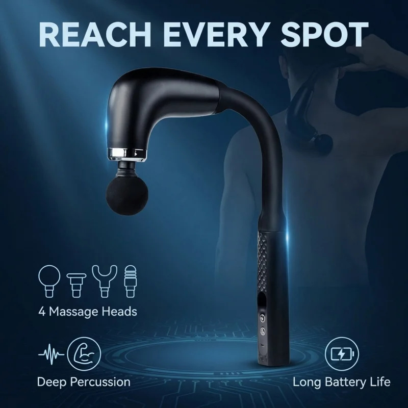 Electric Muscle Massage Gun with 4 Heads, Deep Tissue Percussion Massager for Pain Relief, Portable & Rechargeable