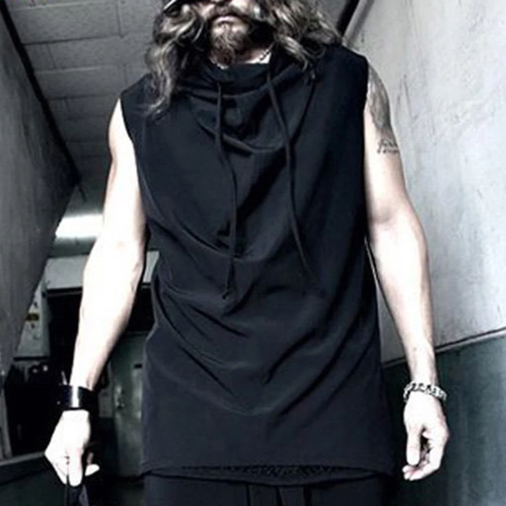 Mens Y2k Split Irregular Stack Collar T Shirt Streetwear Fashion Nightclub Hip Hop Stage Youth Sleeveless Top Men'S Clothing New