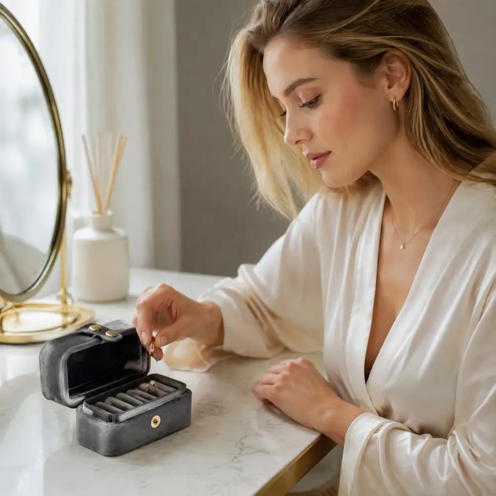 Compact Travel Accessory Portable Ring Box with Multi-slot Organizer Velvet Mini Jewelry Case Simple Style Metal for Rings