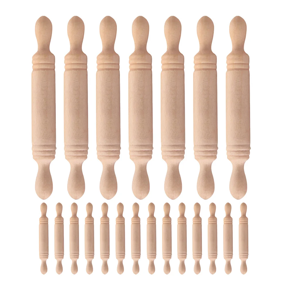 20 Pcs Mini Rolling Pin Toys Nonstick House Sticks Small Pins Wood Wooden Bread Roller Kitchen Child Pasta