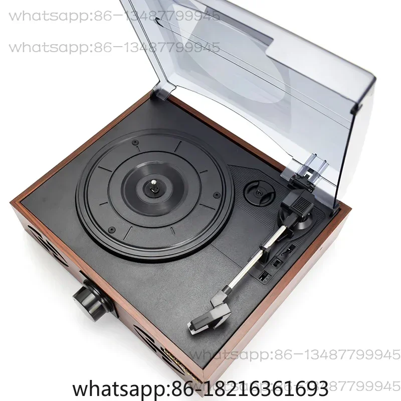Black vinyl record player, old-fashioned classical modern antique phonograph, retro living room, European style home