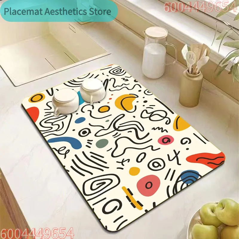Modern Art Graffiti Kitchen Dish Drainer Mat Absorbent Non-Slip Worktop Protector Coffee Machine Mat Kitchen Accessories