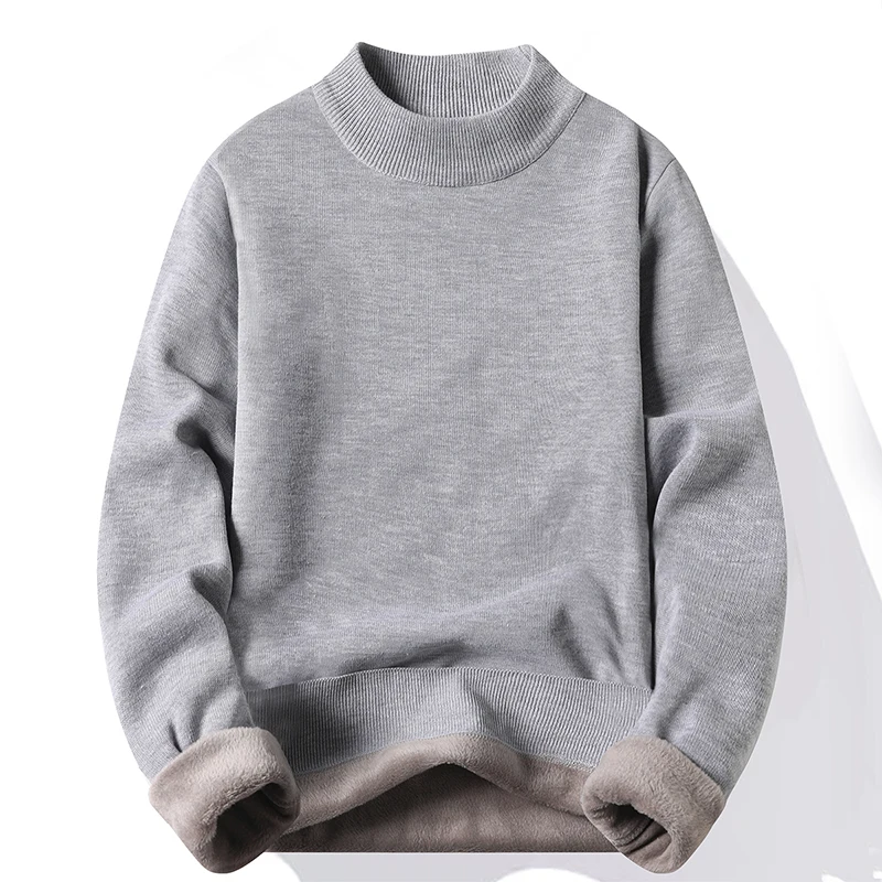 Men\'s Pullover Soft Sweater Winter Velvet Shirts Brand Clothing Knitted Fleece Warm Cold Blouse Slim Fit Bottom Shirts