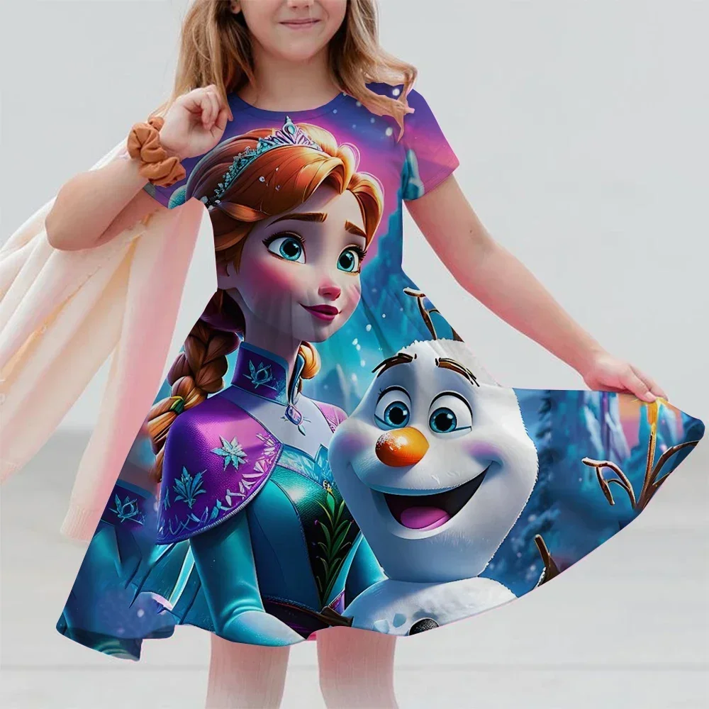 

Disney Elsa Princess Dress with Cape Girls Dress Summer Kids Short Sleeve for Children's Western Style Frozen Party Costume 2-8Y