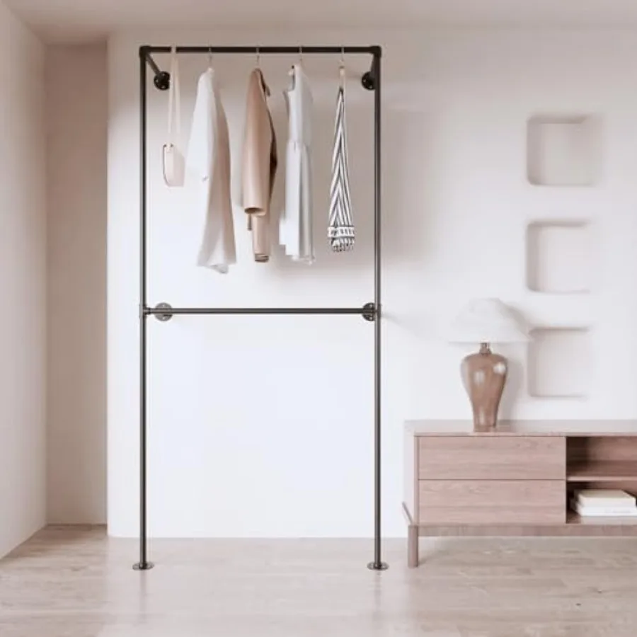 

Industrial Pipe Clothing Rack Heavy Duty Wall Mounted Clothes Rack Retail Display Hanging Garment Rod for Laundry Room Closet S