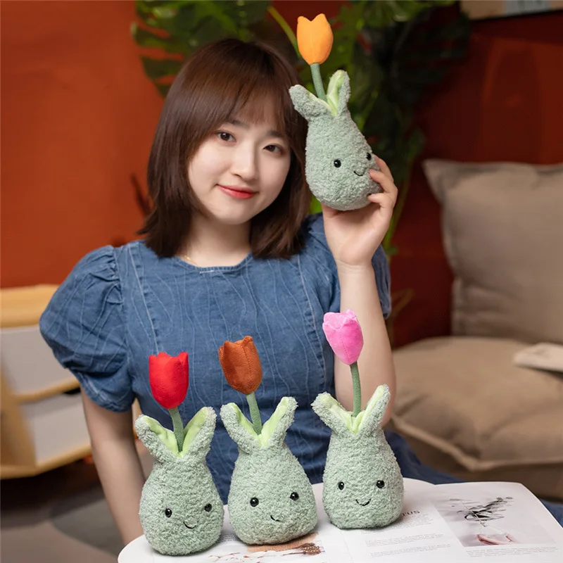 2026 Cute Tulip Doll Cartoon Flowers Plants Warm Healing Series Plush Toy Doll Festival Heartwarming Gift Home Decor