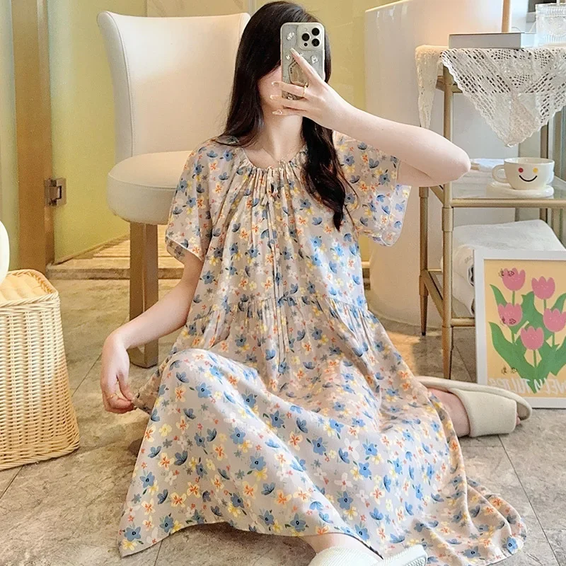 

Plus Size Floral Print Woman Satin Summer Nightgowns Nightdress Night Robe Lounge Women Pijama Sleepwear Pajama Pj