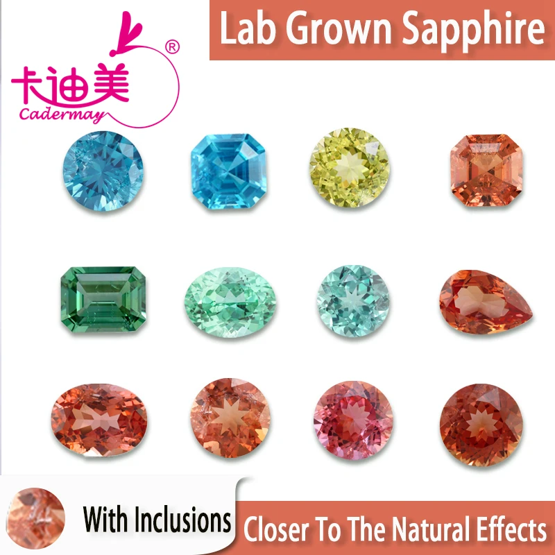 

CADERMAY Paparadscha Lab Grown Sahhpire Loose Stone With Inclusions Green Yellow Blue Color AGL for Fine Jewelry Making