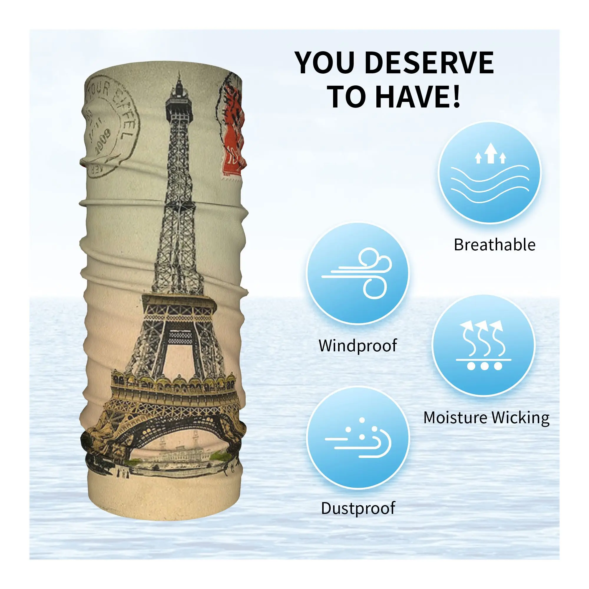 برج ايفل خمر الفرنسية بطاقة بريدية باندانا الرقبة الجراب مطبوعة التفاف قناع وشاح متعدد الاستخدام ركوب بالاكلافا