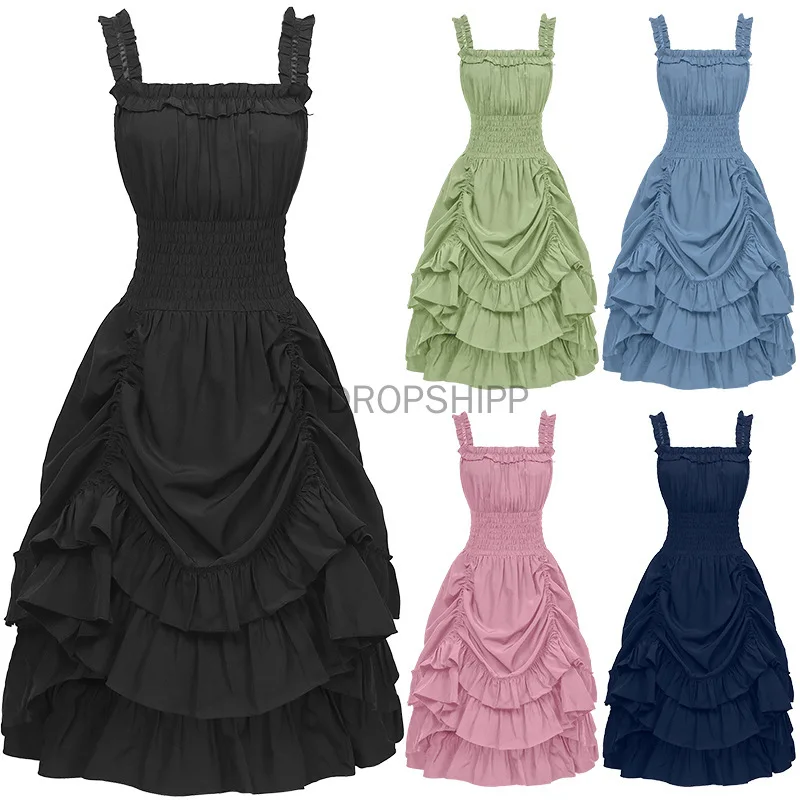 

Medieval Gothic Women Halloween Lreland Dress Lace Up Corset Waist Pleated Skirts Goth Lolita Costume Cosplay Punk Plus Size