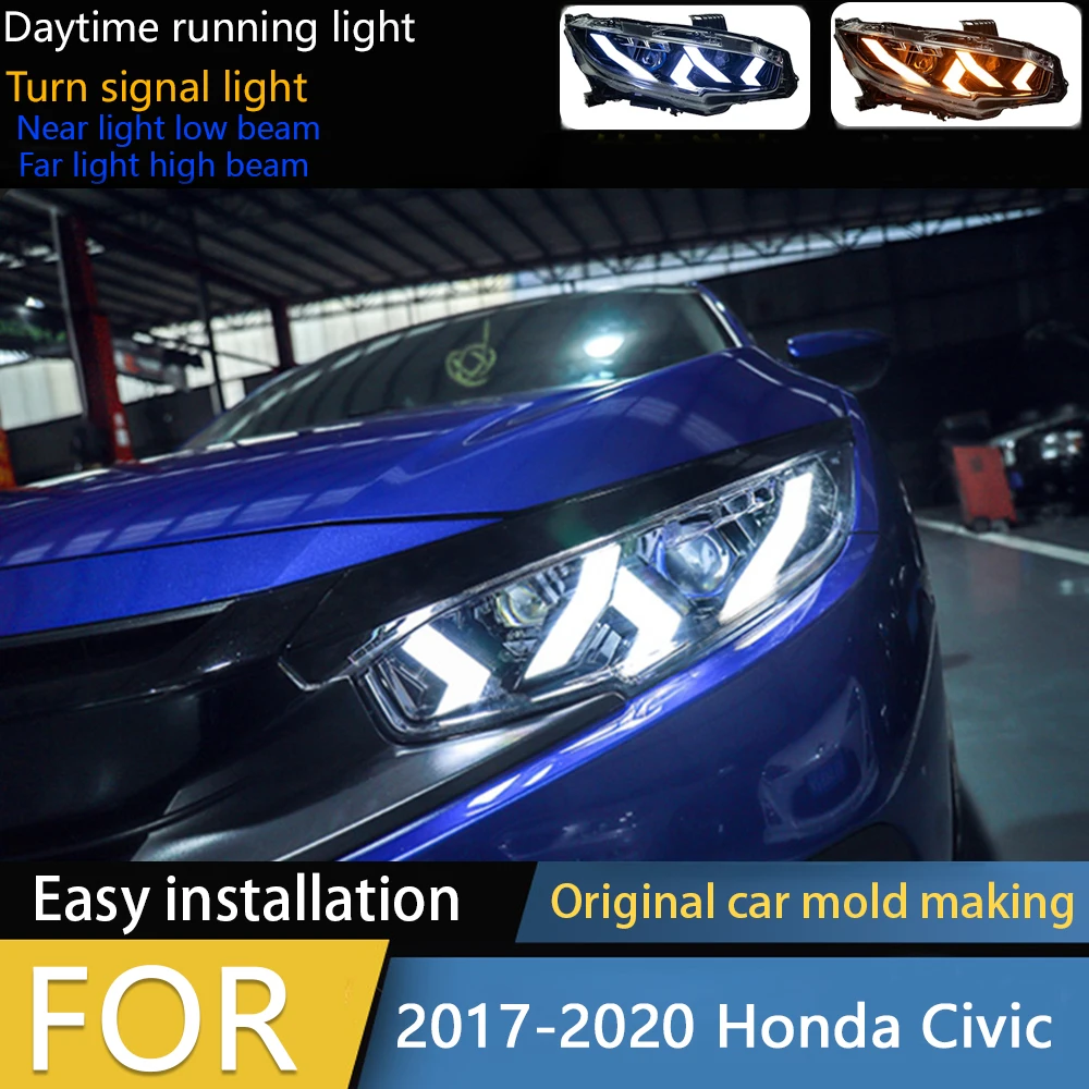 

Автомобильные фары для Honda Civic, светодиодные фары, линзы проектора 2017-2020, Civic X, фара DRL, анимация, автомобильные аксессуары