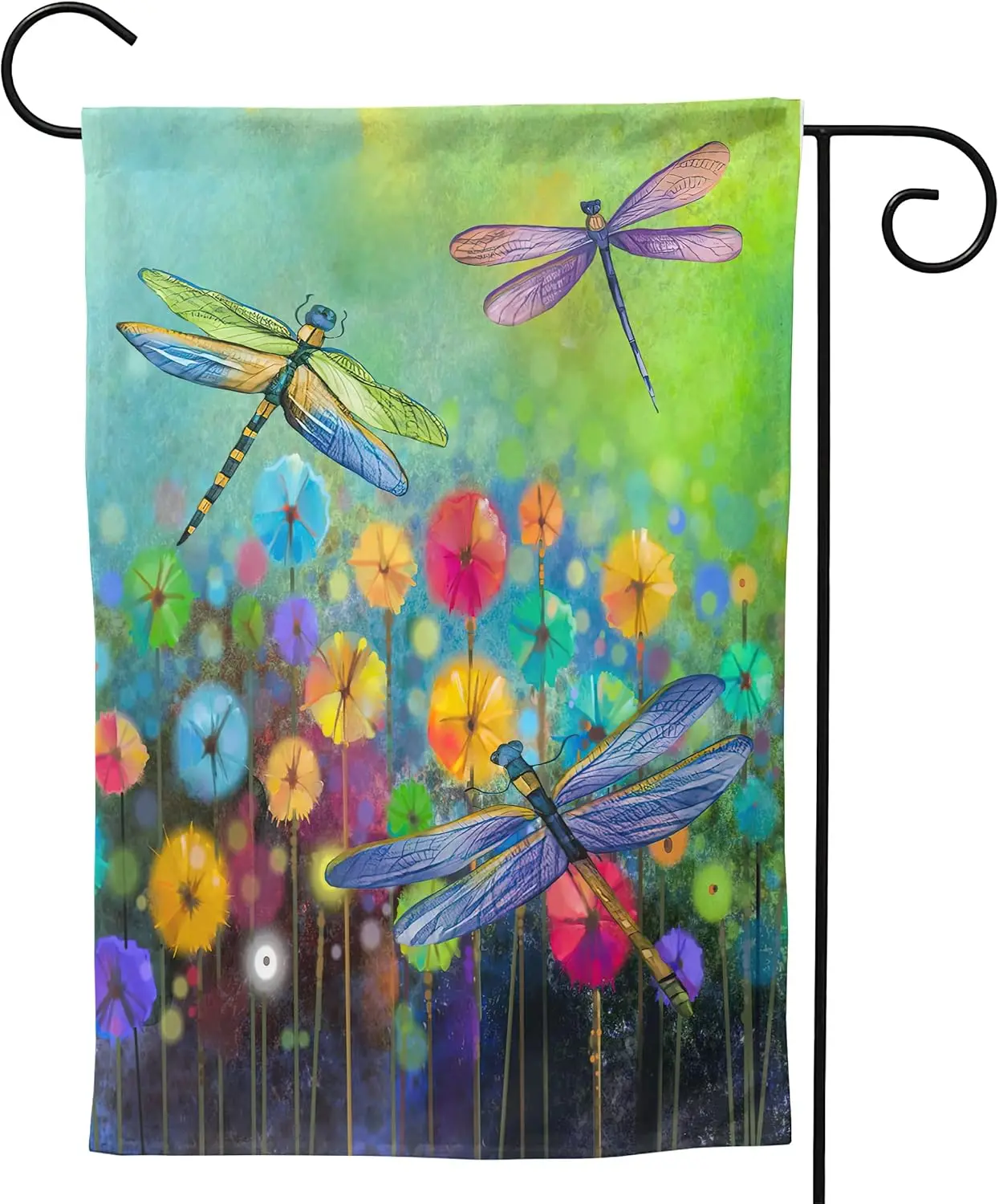 Abstract Flower Watercolor Garden Flag Dragonfly House Flag Summer Garden Flags 12x18in Double Sided Welcome Flag for Home Outdo