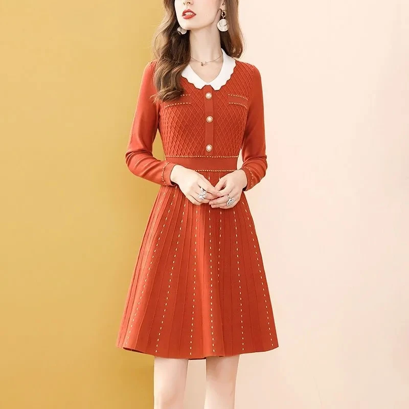 Long-Sleeved Knit Dress Temperament Women's Autumn And Winter 2024 New Mid-Length Bottoming With A-Line Dresses Sweater Dress