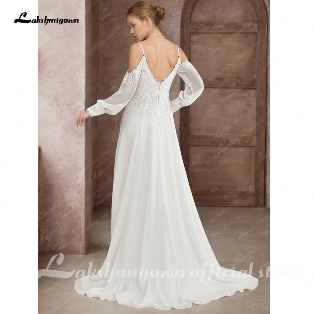 Lakshmigown Illusion Off-White Hochzeitskleid Schulterfreies Langarm-Brautkleid für Frauen Sommer Vestido De Novia Maßanfertigung – Detail 7