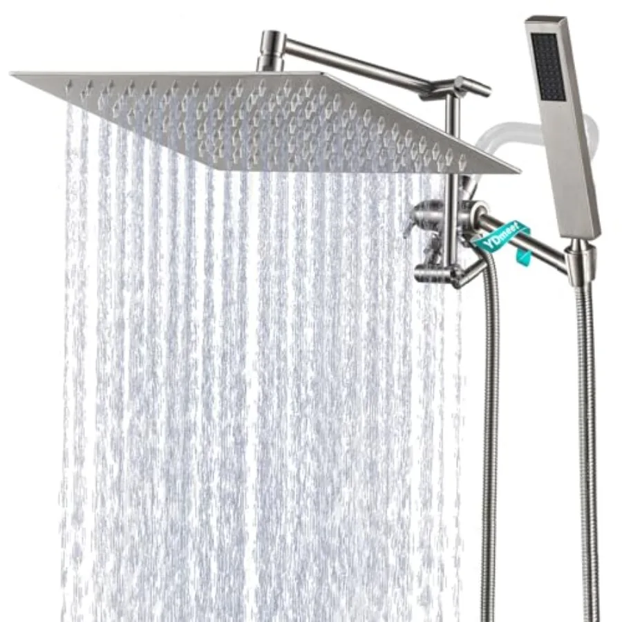 

All Metal 12 Rainfall Shower Head with Handheld Spray Combo for Bathroom, Brushed Nickel, High Pressure Adjustable Extension Ar