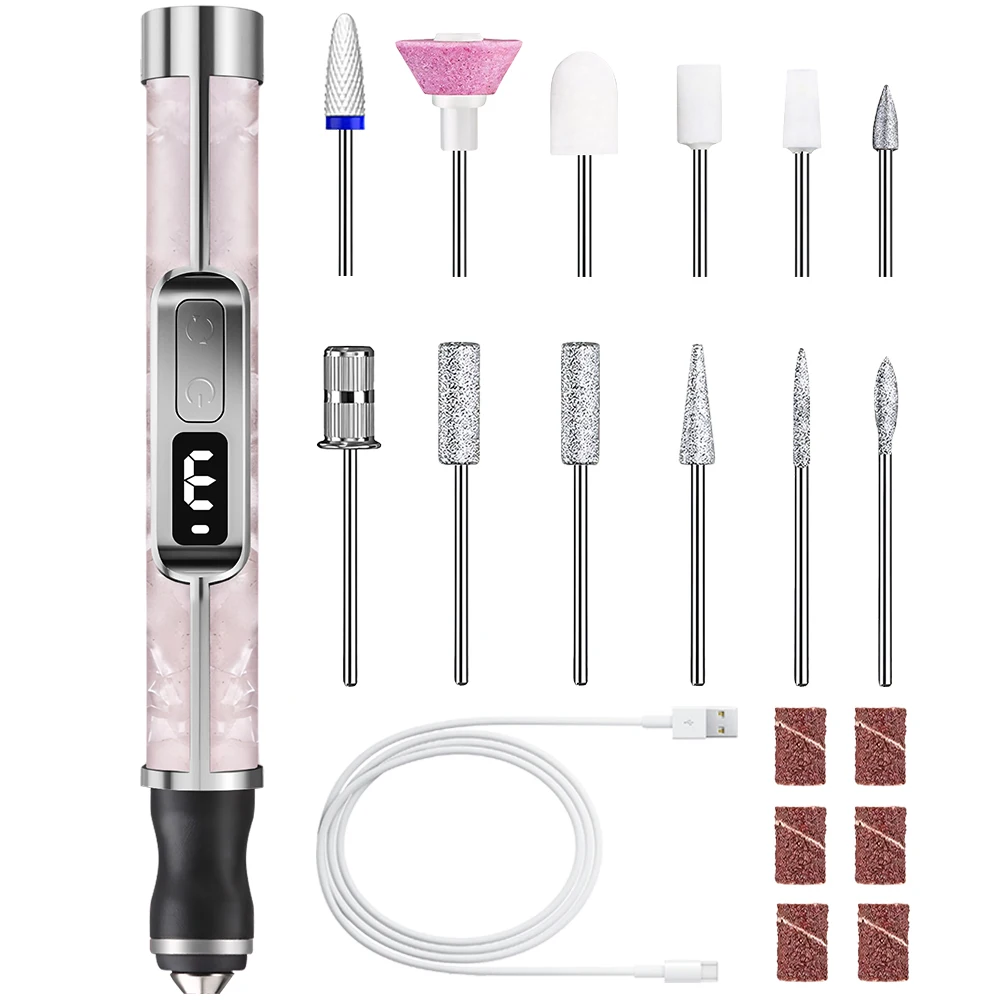 Elektrische nagelboorvijl - 3 modi, display- en boorset, oplaadbare acrylgel nagelpolijstmachine pedicure manicure gereedschap