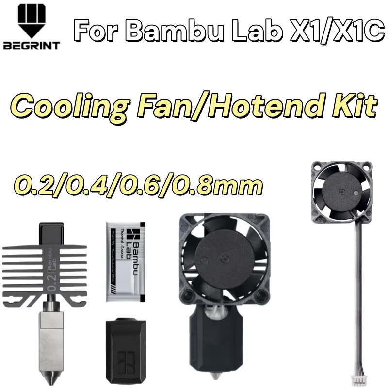

High Heat Dissipation Hotend Fan & Nozzle Kit for Bambu Lab X1 X1C 0.2/0.4/0.6mm Hardened Steel High Precision 3D Printer Parts