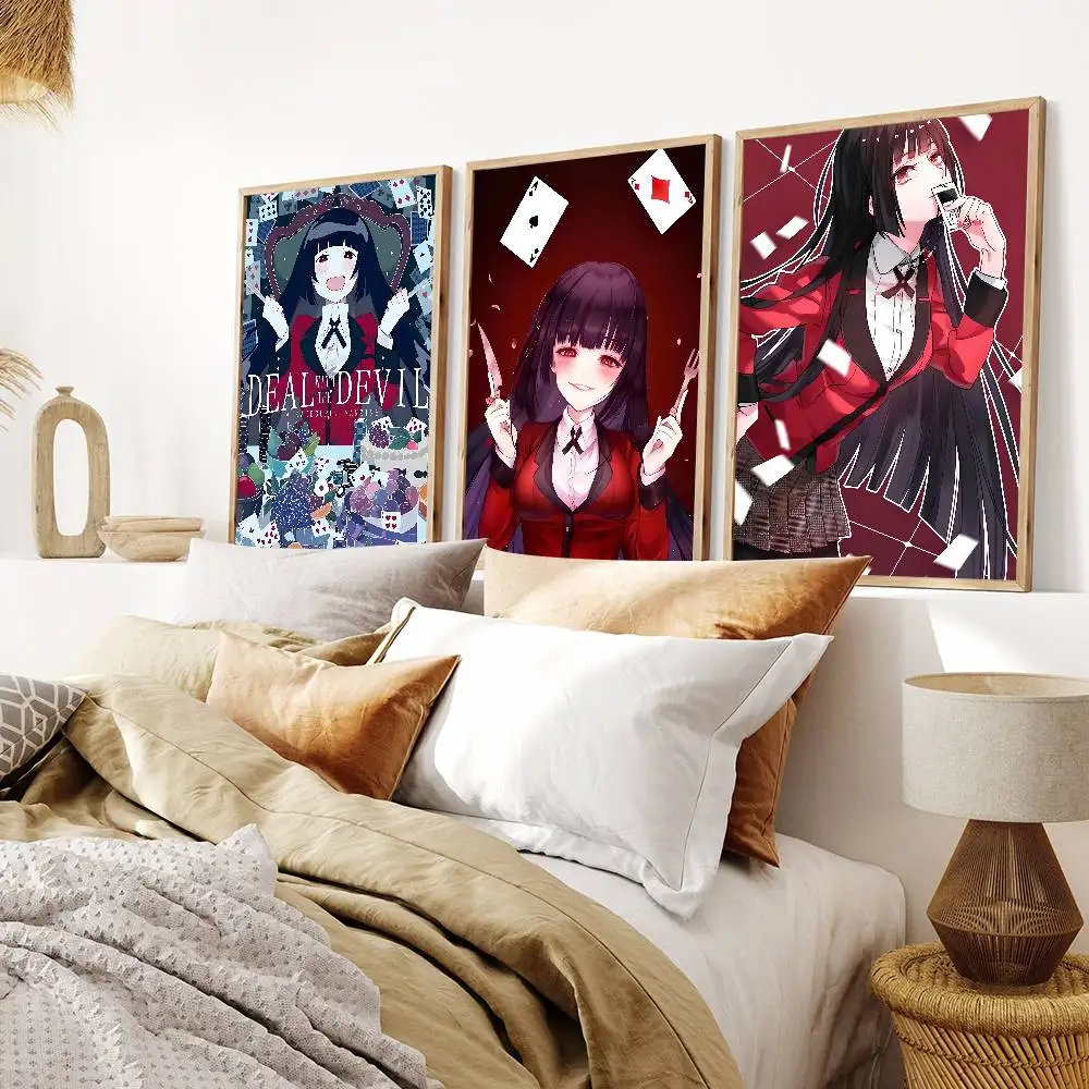 vintage kakegurui anime Poster Self-adhesive Art Waterproof Paper Sticker Coffee House Bar Room Wall Decor