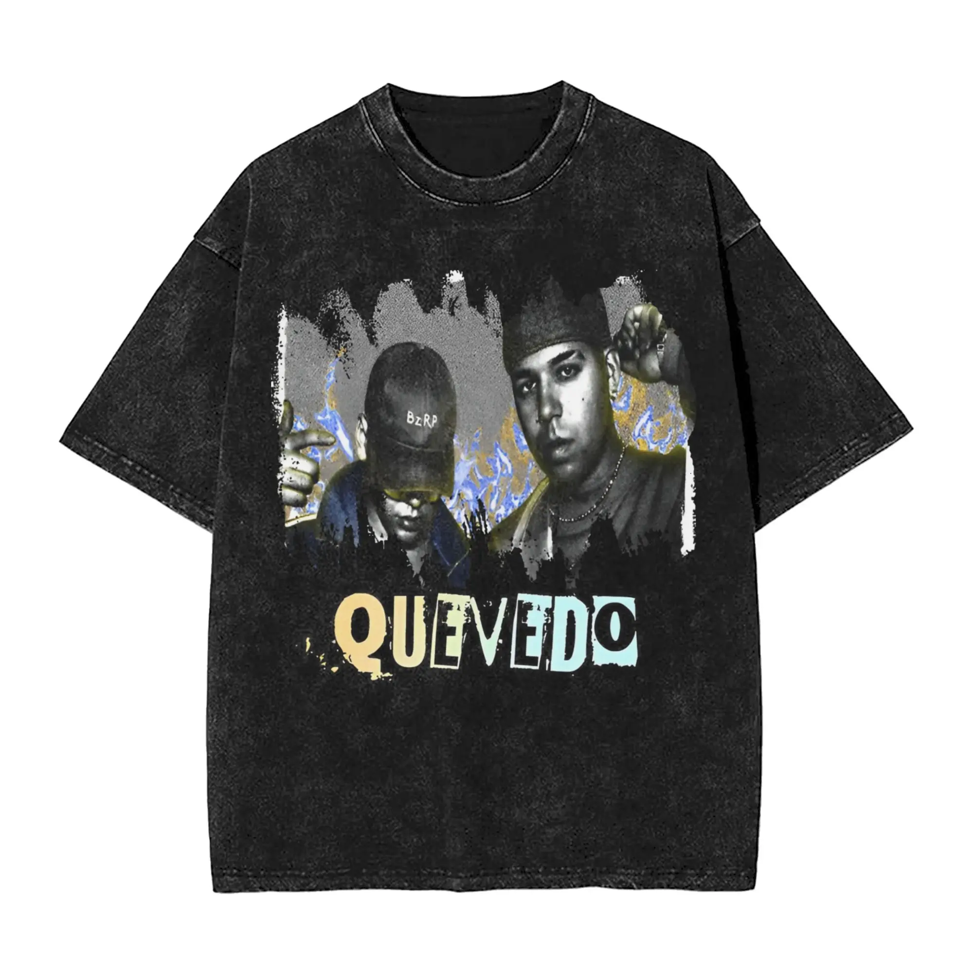 

Harajuku Washed Shirt QUEVEDO Tour 2025 Apparel Cool T Shirt High Street Streetwear Cotton Summer Tee Shirt
