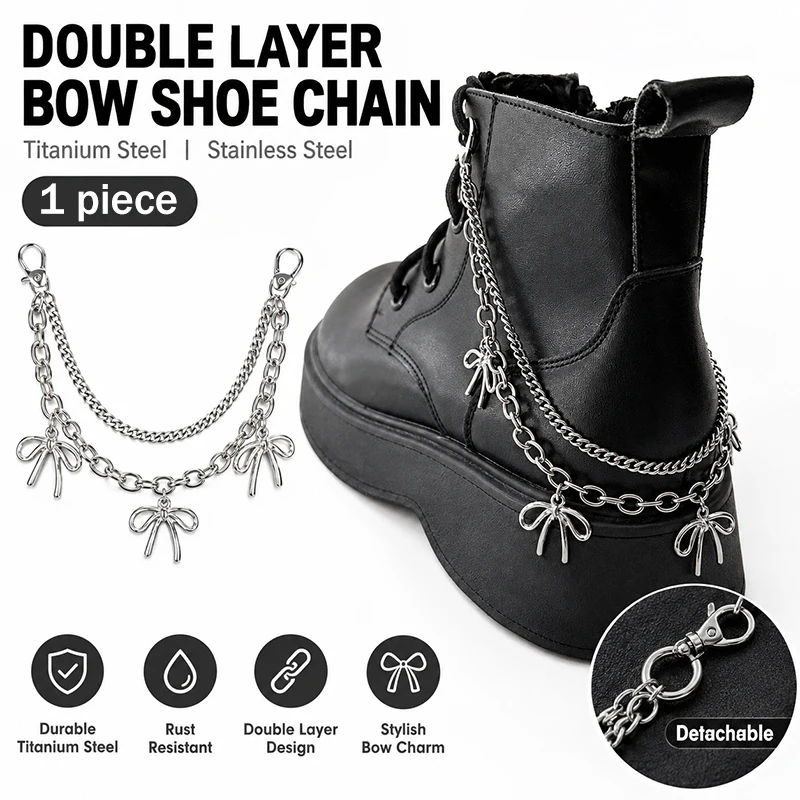 Bowknot Boot Chain Stainless Steel Double Layer Detachable Shoe Charm Pendant Boots Punk Women Shoe Party Jewelry Accessories