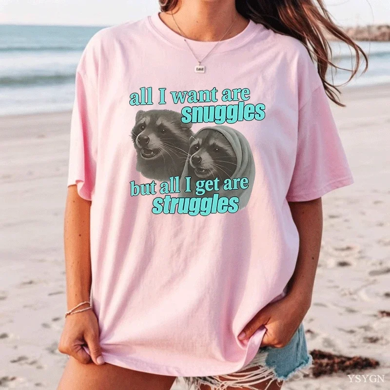 Snuggles and Struggles Cat T Shirt Funny Meme Cat Lover T-shirt Men Women Casual Cotton Short Sleeve Tshirt Comfortrable Tee