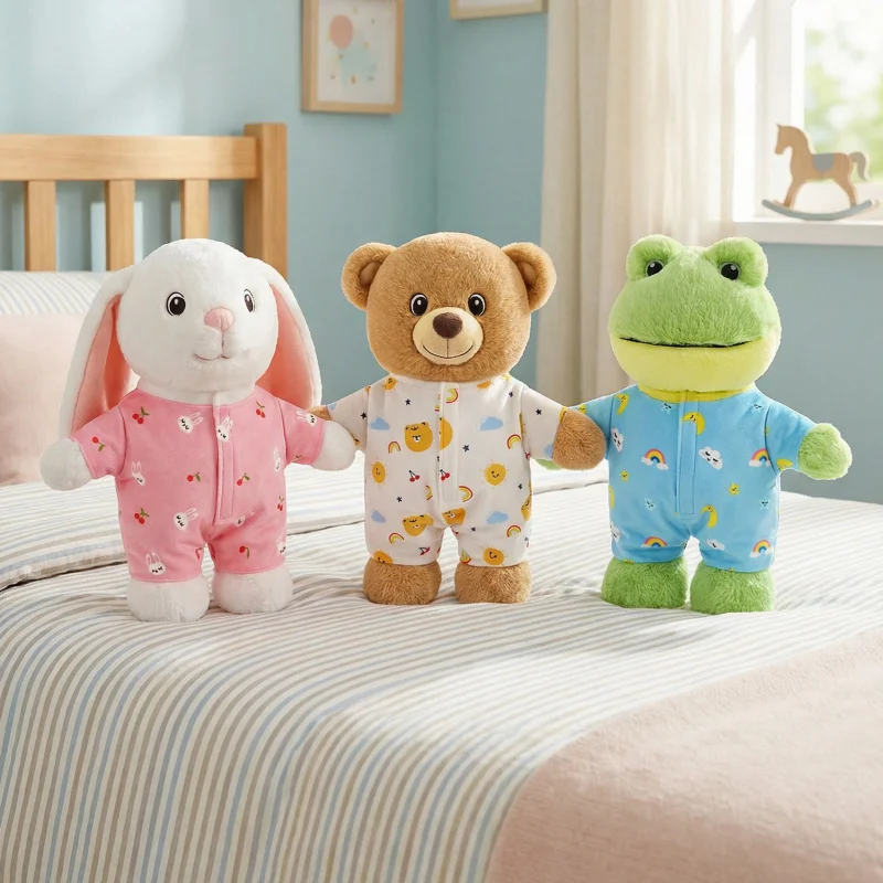 

Милый плюшевый мишка в пижаме 28 см, очаровательная мягкая игрушка, кавайный кролик или лягушка в одежде, подарок для девочки или ребенка
