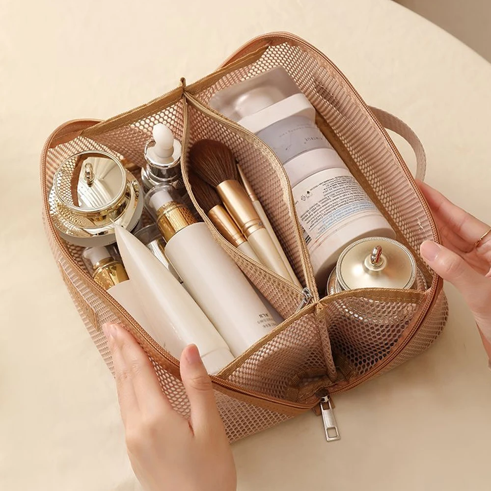 Netz-Kosmetiktasche für Damen, Große Reise-Kosmetik-Aufbewahrungstasche, Tragbare Toilettentasche – Detail 2