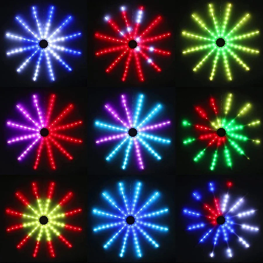 Christmas LED Firework Lights Outdoor Hanging Starburst Lights With Remote RGB Dandelion Light Meteor Shower Rain Light