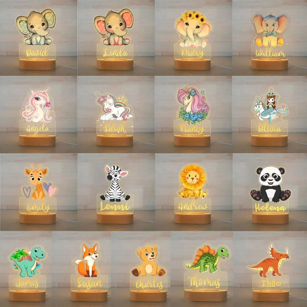 

USB Powered Animal LED Night Light Multi-functional Resuable Wooden Acrylic Lamp Unique Animal Elephant Lion Lamp Wedding Decor