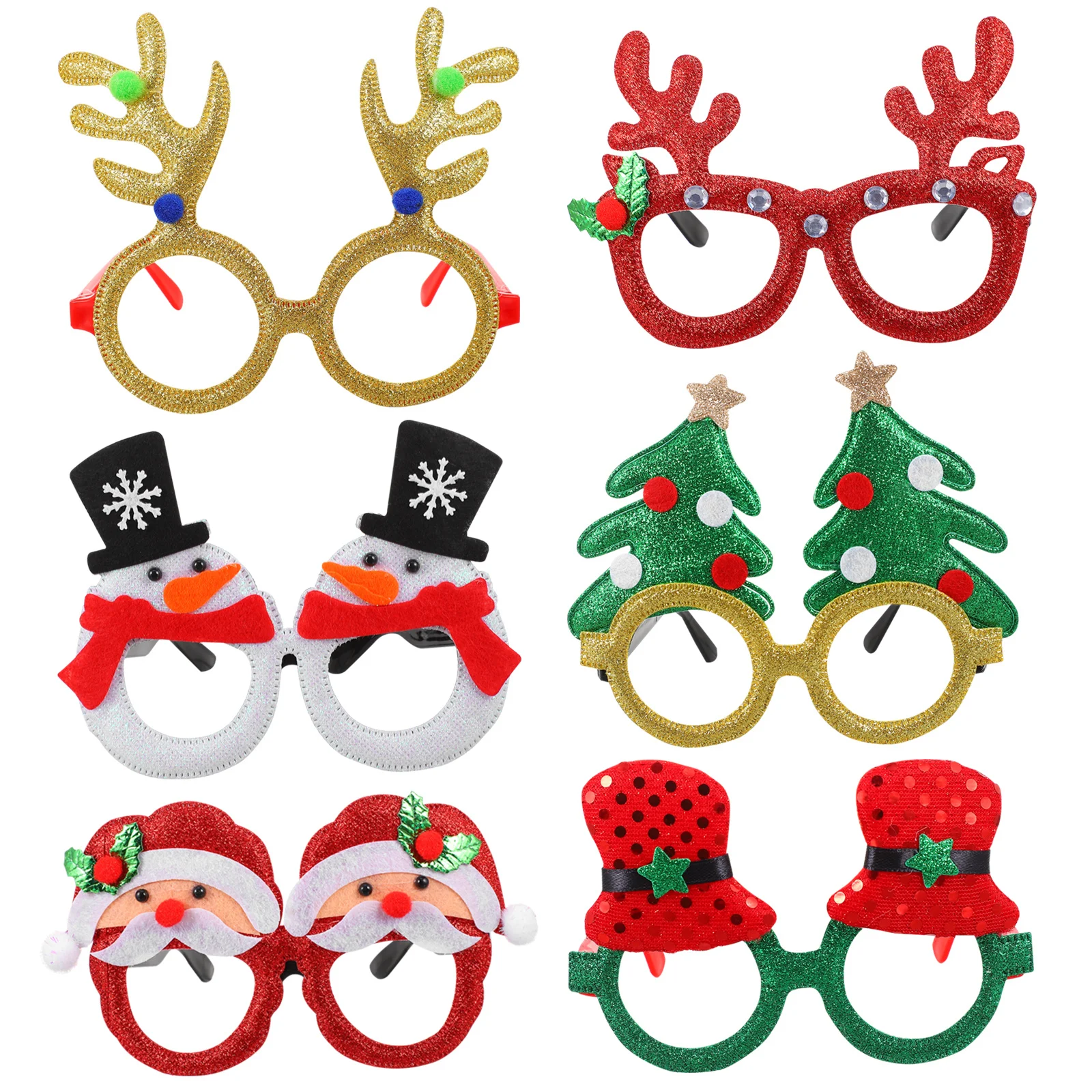 6 أزواج من إطار نظارات عيد الميلاد، إطار نظارات إبداعي لحفلات عيد الميلاد، زينة مضحكة للعطلات، خفيفة الوزن #5