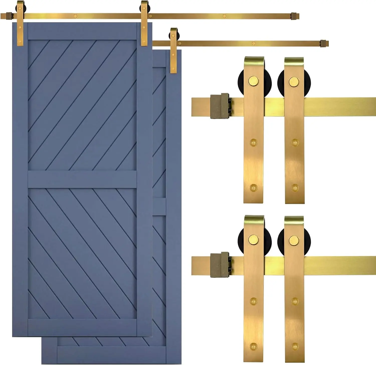 Hardware Kit in Gold, Sliding Door Hardware Set Barn Style Door Track, Metal Sliding, 39in to 157in (2-Pack - 6.5ft Each Door)