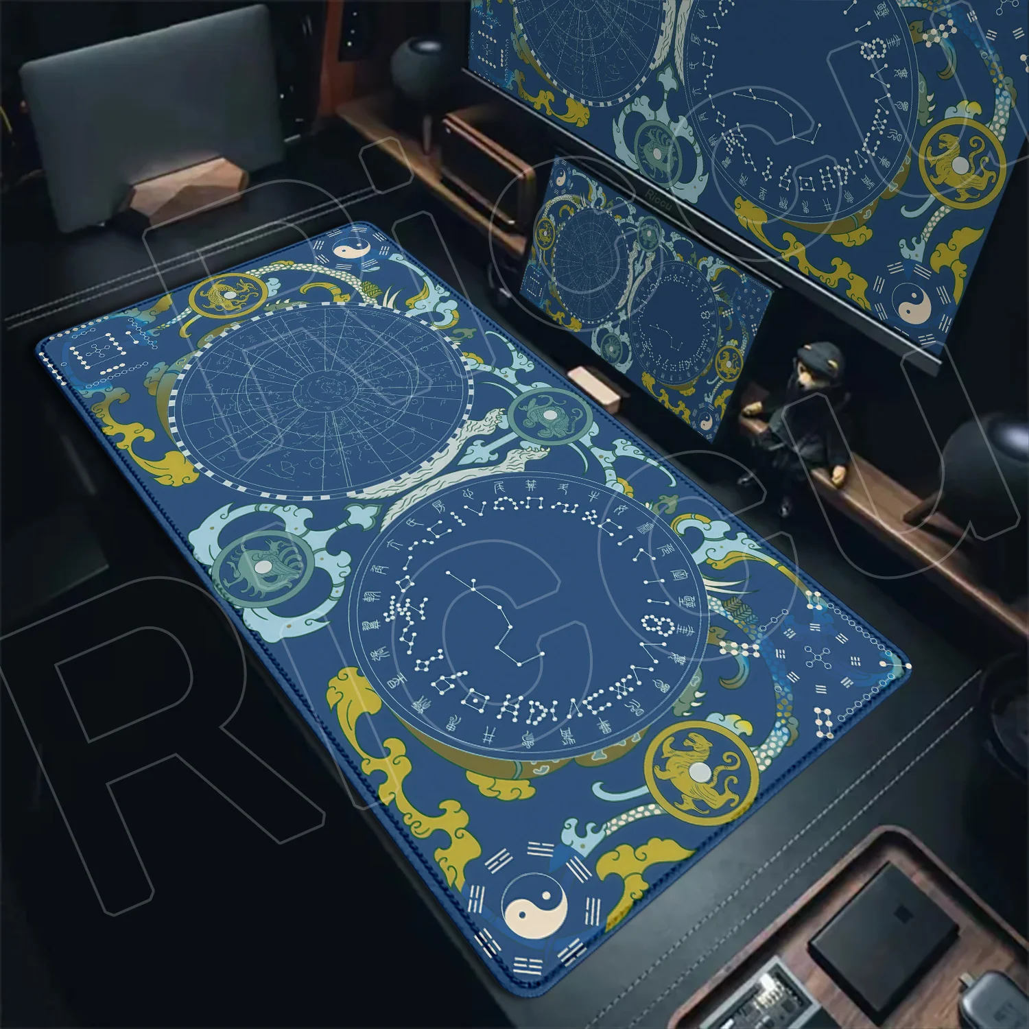 

XXL HD Print Desk mat Gaming Astrology Hetu Luoshu Aesthetic Rubber Mouse pad Cartoon Celestial Phases Non-slip MousePad carpet