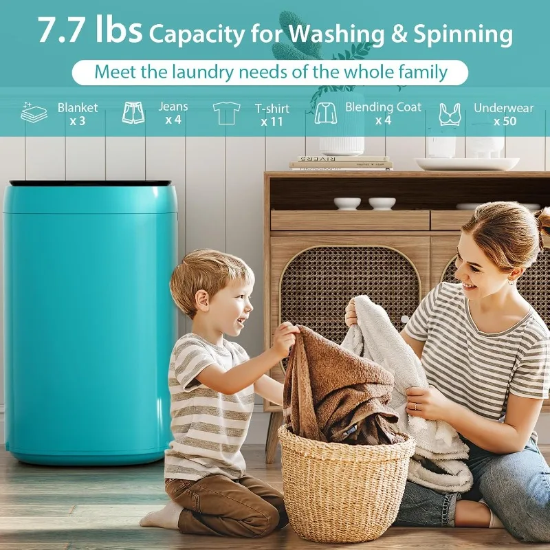 Portable Washing Machine, 7.7lbs Capacity All-in-One Washer Spinner Combo w/Drain Pump, 3 Water Level, LED Display