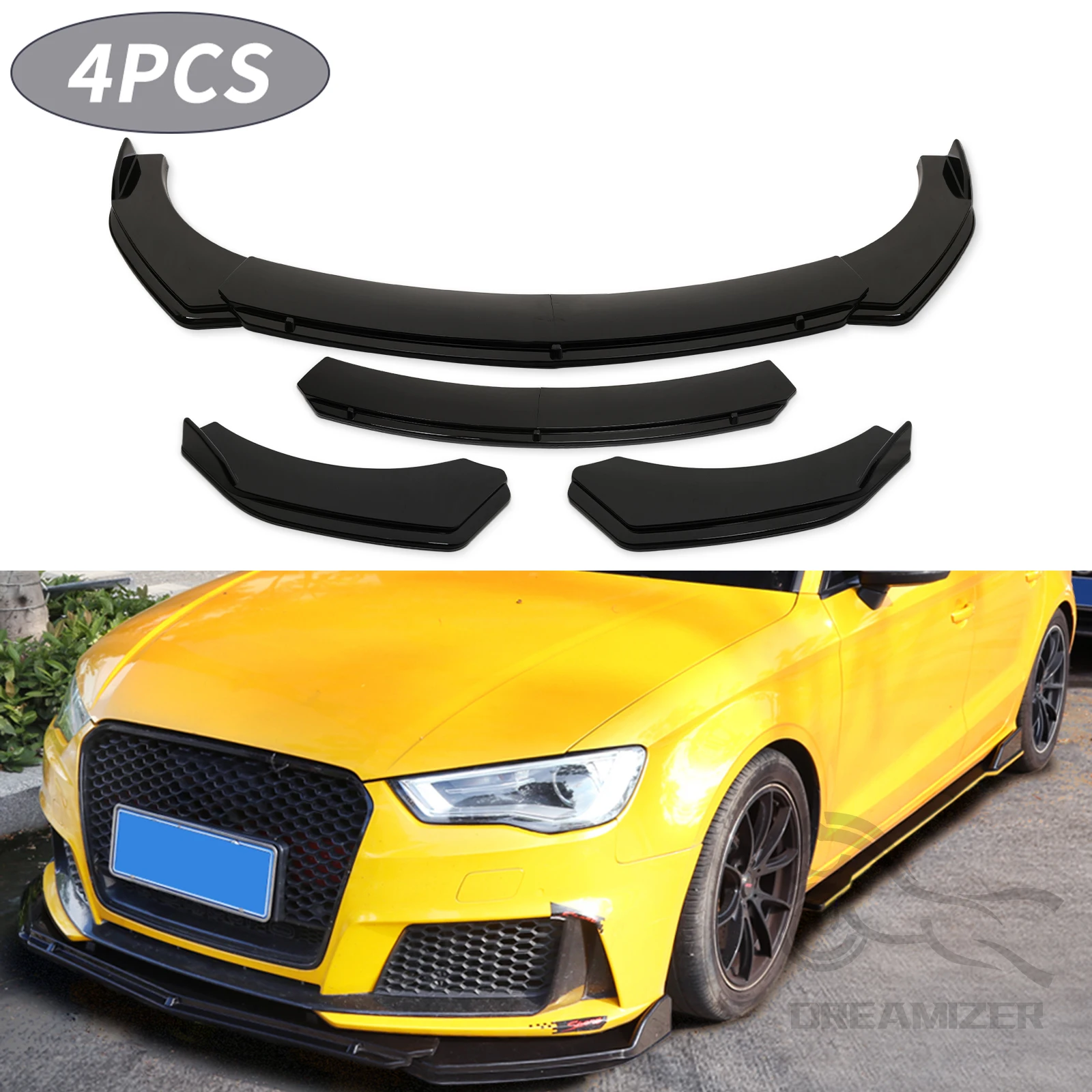 4PCS Universal Car Front Bumper Lip Body Kit Spoiler Splitter Carbon Fiber Bumper Canard Lip Splitter For BWM Sedan