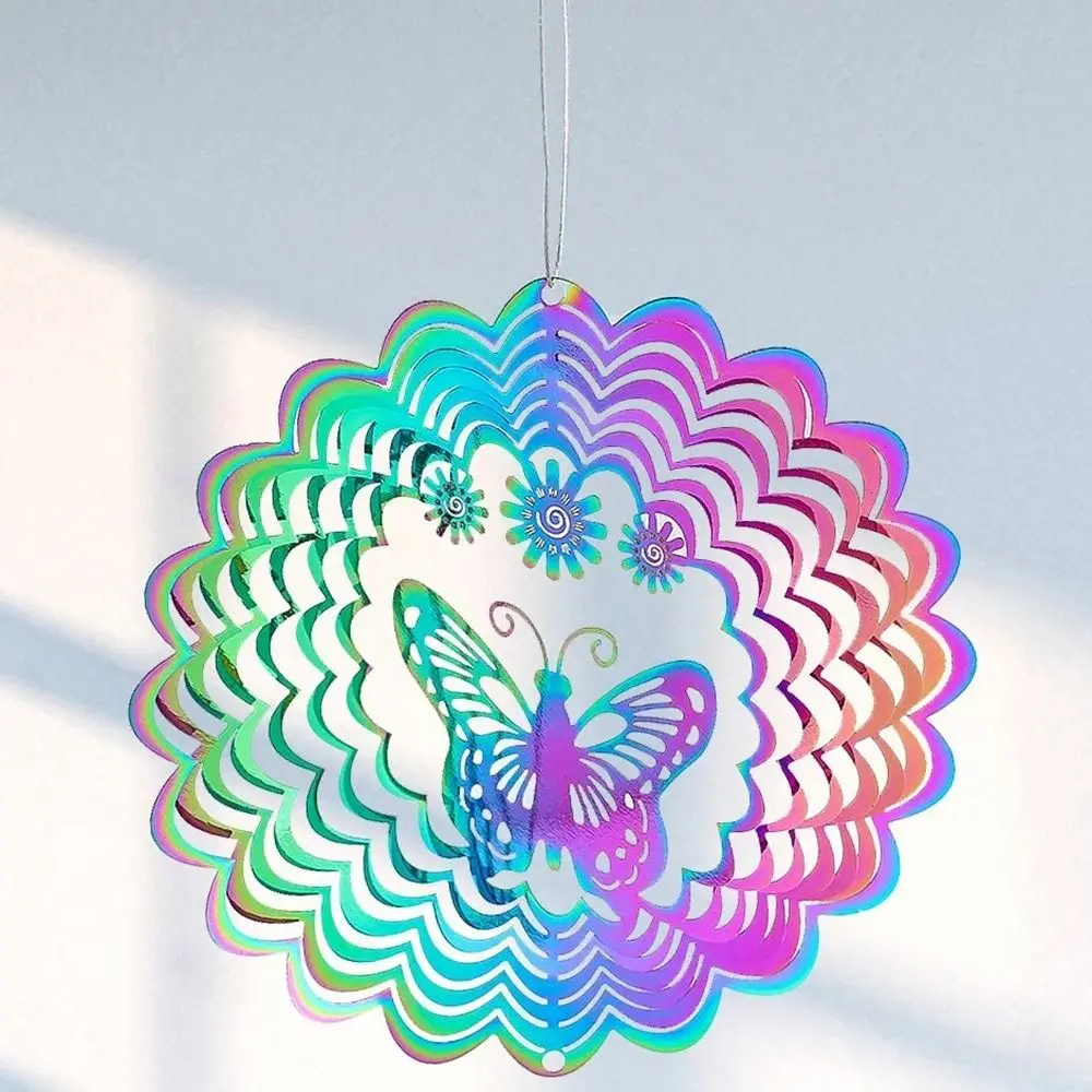 3D Gradient Color Wind Spinner Catcher Flowing Light Effect Bird Deterrent Wind Chime Dynamic Pendant Garden Yard Hanging Decor