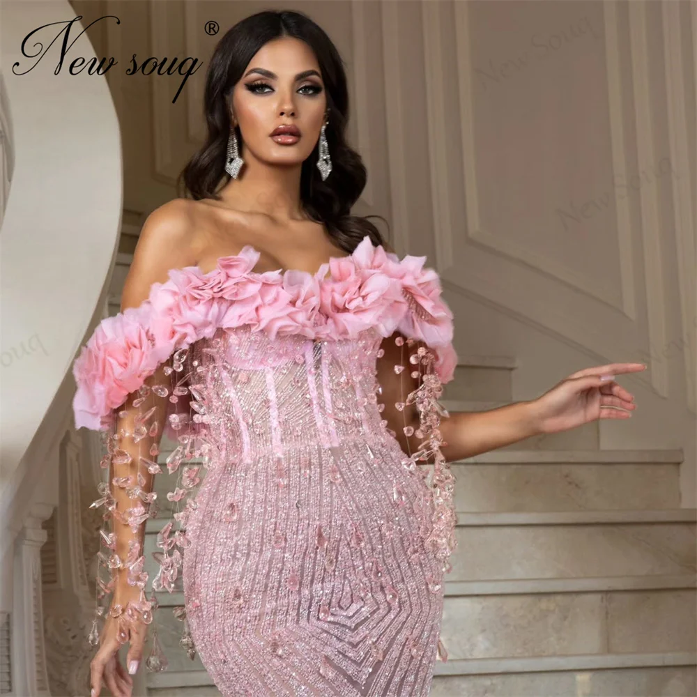 Affascinanti fiori a strati rosa abiti da sera sirena lunghi abiti di fidanzamento in rilievo abito da ballo di fine anno abiti da cóctel personalizzati
