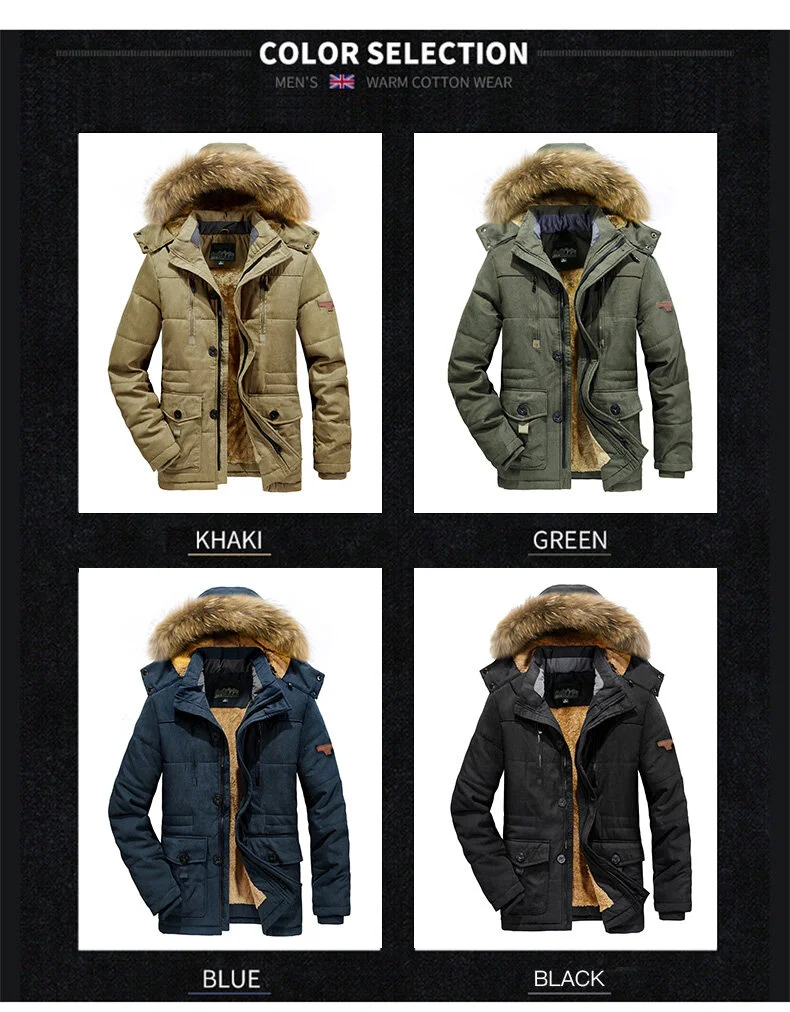 Solid Parkas Male Coat Large Size Clothing Parka Outdoor Men's Winter Jacket Plus Velvet Thick Warm Multi Pocket Jackets