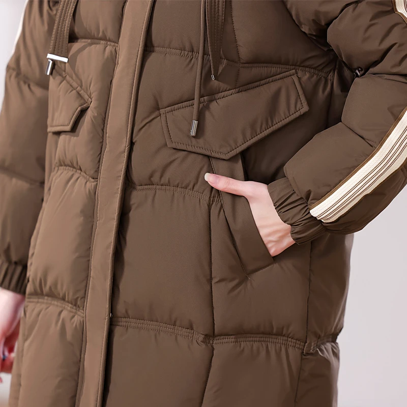 Abrigos largos de invierno para mujer, Parkas elegantes y gruesas y cálidas con capucha, prendas de vestir exteriores holgadas, chaquetas para mujer 2024