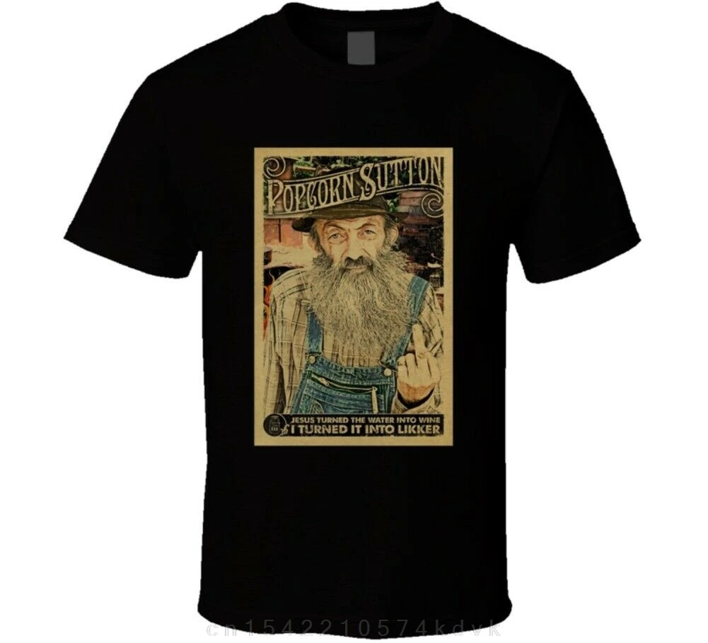 100% Cotton Casual Oversize Tee Shirts Popcorn Sutton Moonshine Liquor Distressed Look Poster Quality Printing T-shirt