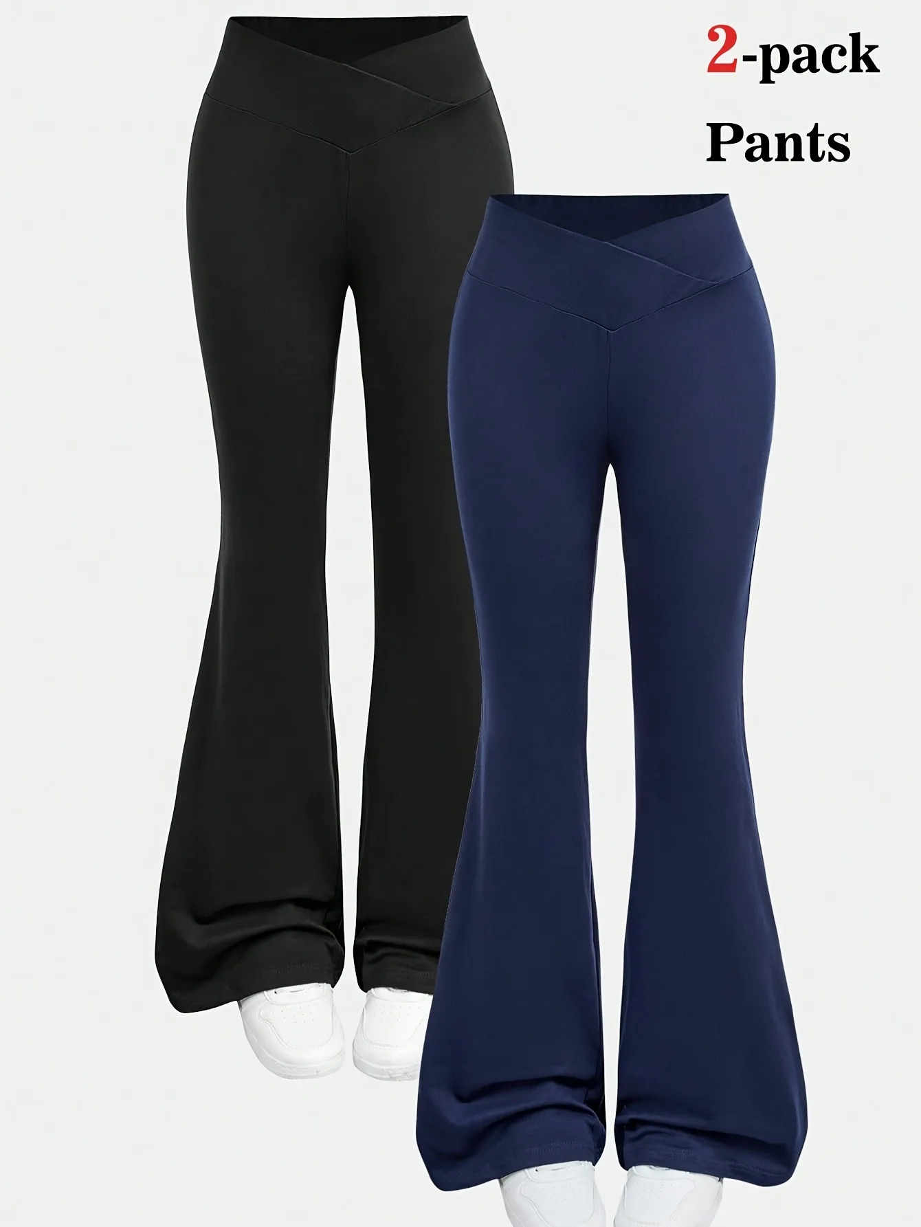 2 Pack Girls V‑Cross High Waist Flare Pants Stretchy Soft Bootcut Leggings For 6‑14Y Kids Sports Daily Casual Dance Outfits